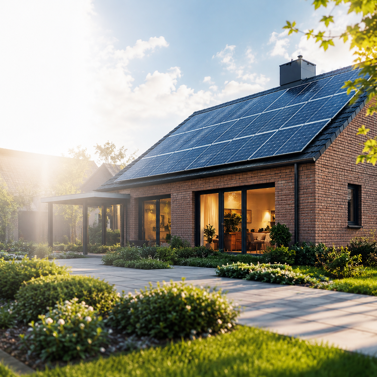 Solar panels installed on the roof of a modern UK home